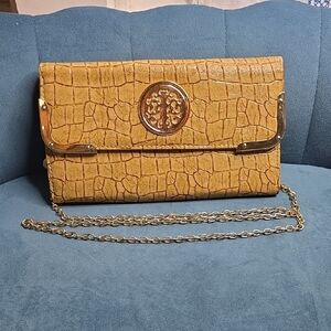 Alligator Clutch Handbag Beige Faux Leather Purse